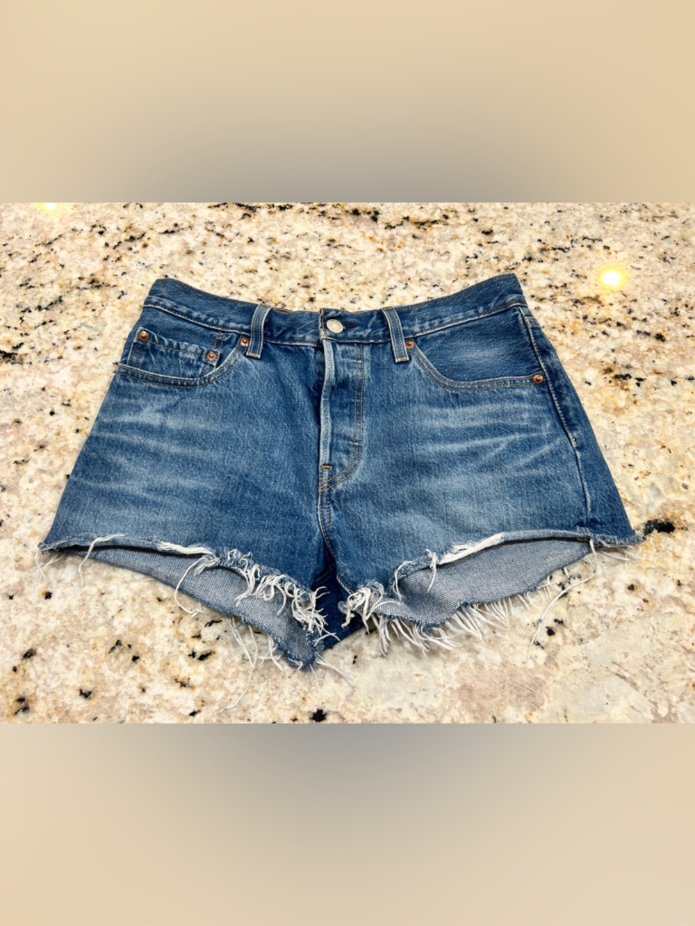 Levi's 501 Distressed Blue Denim Cutoff Shorts